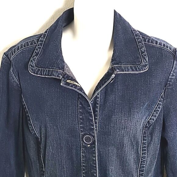 Liz Claiborne Bluejean Jacket, Dark Wash Slightly Distressed Size Large - Picture 4 of 10